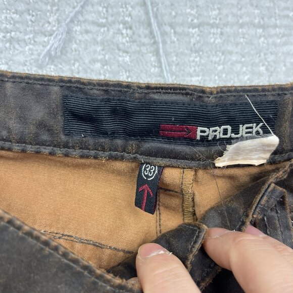 Y2K Projeck Raw Men's Size 33 Dark Brown Waxed Jeans Retro Leather Style VTG - Picture 5 of 9
